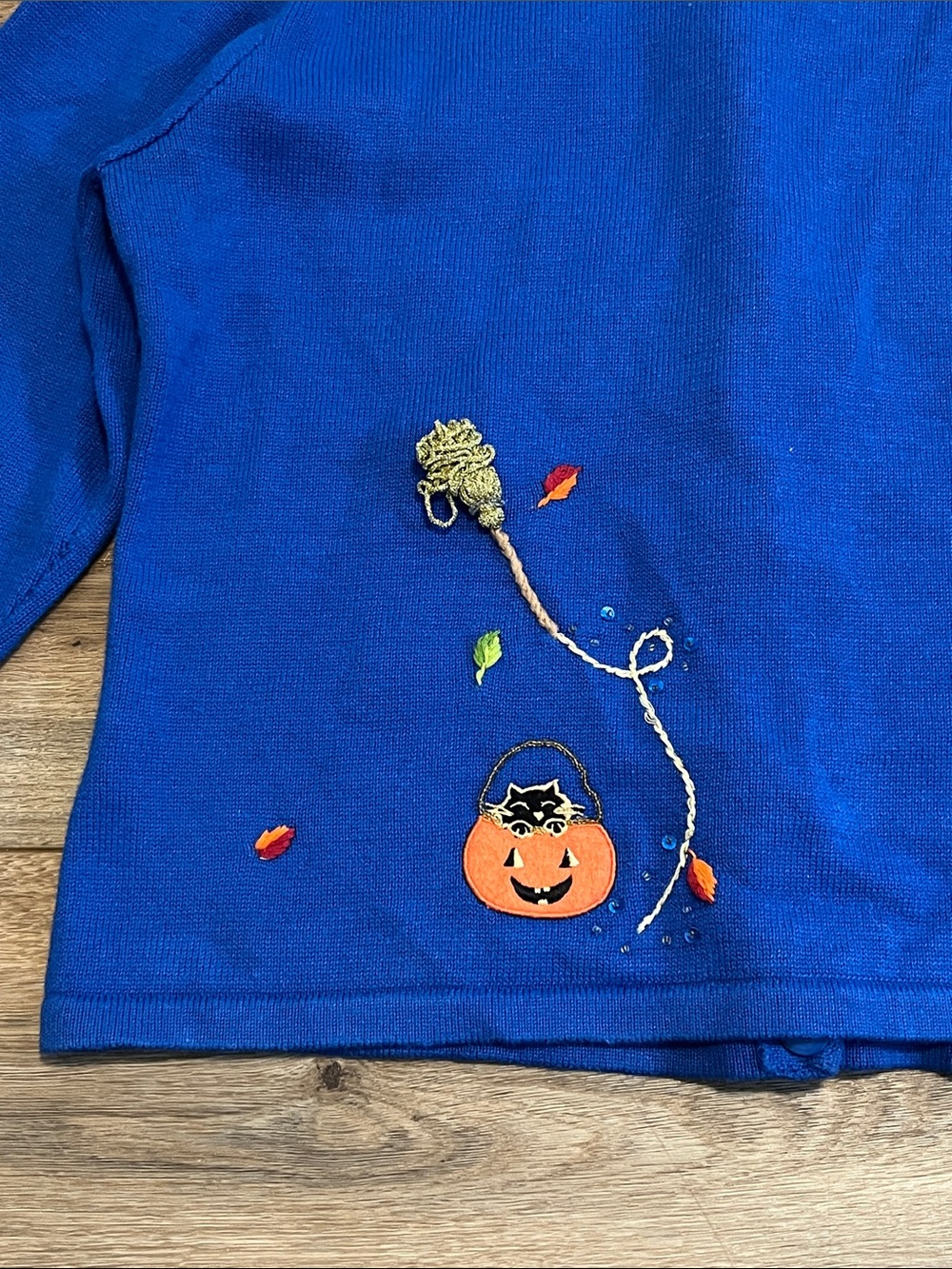 Jack B. Quick Halloween Witch Cat Pumpkin Cardigan Sweater Blue Size M Vintage - Picture 12 of 13